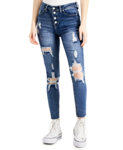 Shop Almost Famous Button-fly Shredded Jeans In Medium Wash