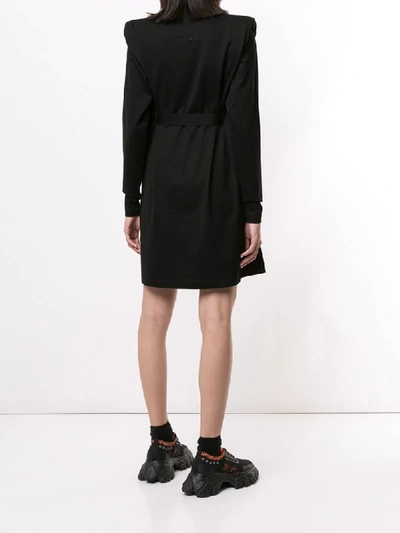 Shop Miharayasuhiro Shoulder Pad Belted Dress In Black