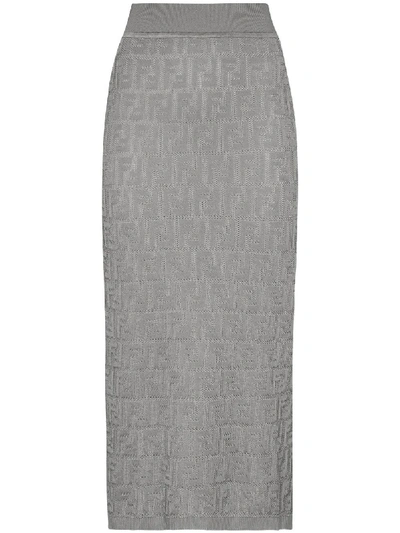 Shop Fendi Ff High-waisted Midi Skirt In Grey