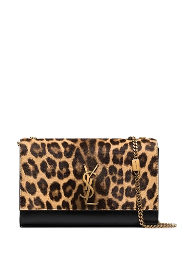 Shop Saint Laurent Kate Leopard-print Shoulder Bag In Brown