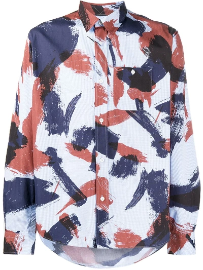 Shop Kenzo Brushed Camouflage Print Shirt In Blue