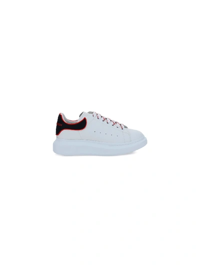 Alexander Mcqueen Exaggerated-sole Rubber-trimmed Leather Sneakers In White/black/lust Red