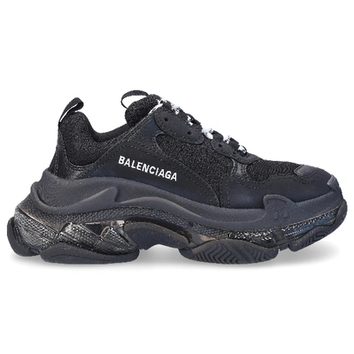 Shop Balenciaga Low-top Sneakers Triple S Nylon Polyurethane Logo Black White