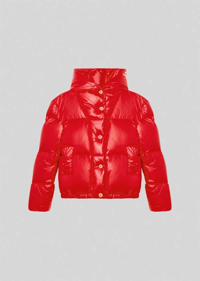 Shop Versace Gv Signature Puffer Jacket In Red