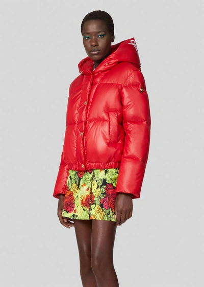 Shop Versace Gv Signature Puffer Jacket In Red