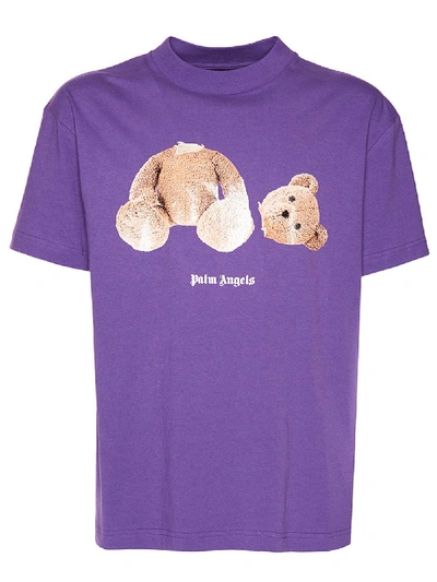 Shop Palm Angels Purple Bear Logo T-shirt