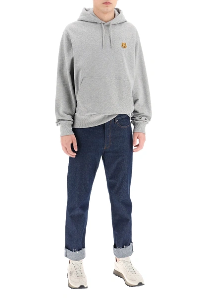 Shop Kenzo Hoodie With Tiger Patch In Grey