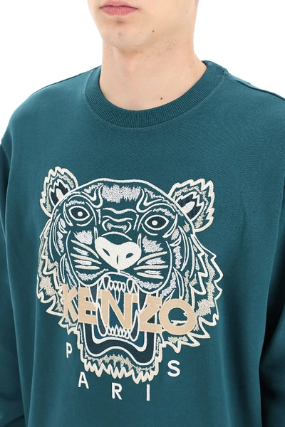 Shop Kenzo Sweatshirt With Tiger Embroidery In Green