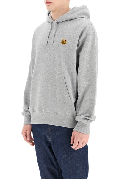 Shop Kenzo Hoodie With Tiger Patch In Grey