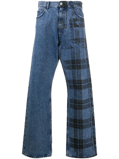 Shop Marni Checked Wide-leg Jeans In Blue
