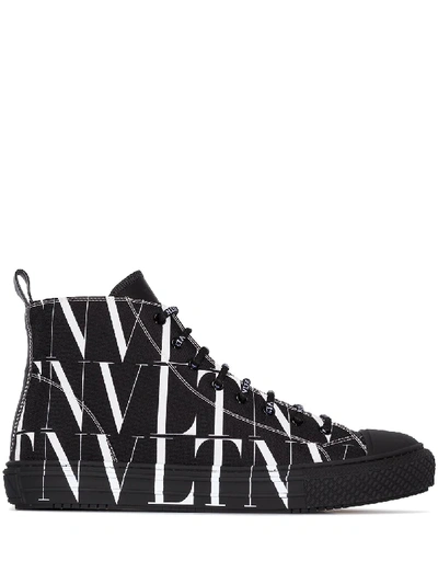 Shop Valentino Black And White Canvas High Top Logo Sneakers