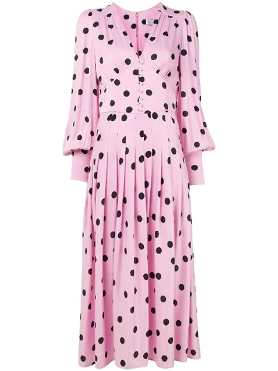 Shop Rebecca Vallance Mattel Polka-dot Print Rouleau Button Dress In Pink