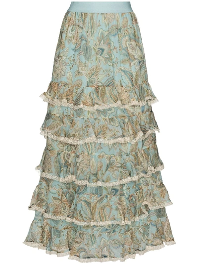 Shop Zimmermann Ladybeetle Paisley-print Tiered Skirt In Multicolour