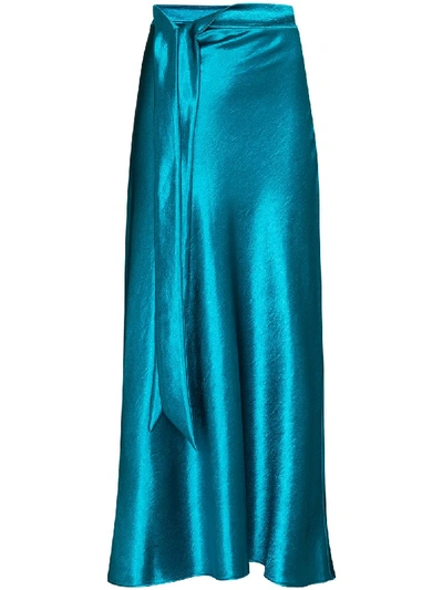 Shop Collina Strada Ribbon Detail Satin Midi Skirt In Blue