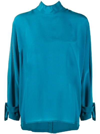 Shop Jejia Buttoned-back Silk Blouse In Blue