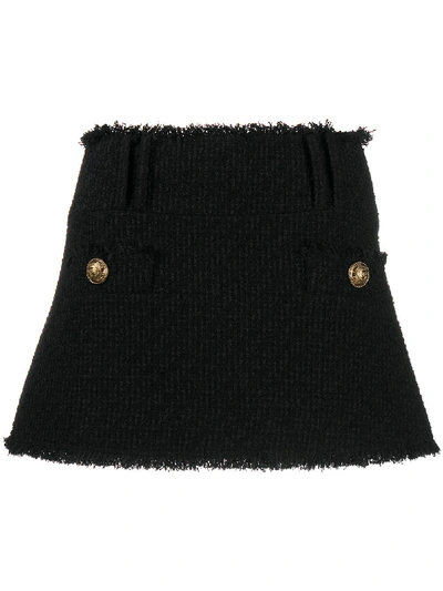 Shop Balmain Short Low Rise Tweed Skirt In Black