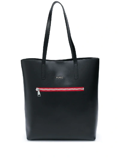 Shop Hugo Contrast Zip Tote Bag In Black