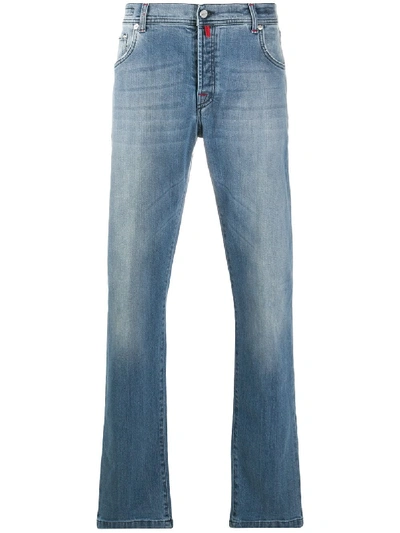 Shop Kiton Washed Bootcut Jeans In Blue