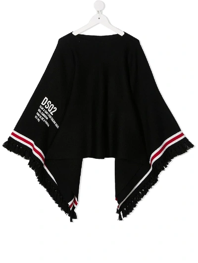Shop Dsquared2 Poncho Cardigan With Logo Print In Black