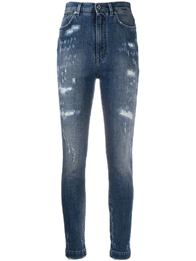 Shop Dolce & Gabbana Audrey Ripped High-waisted Jeans In Blue