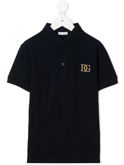 Dolce & Gabbana Embroidered Logo Polo Shirt In Blue