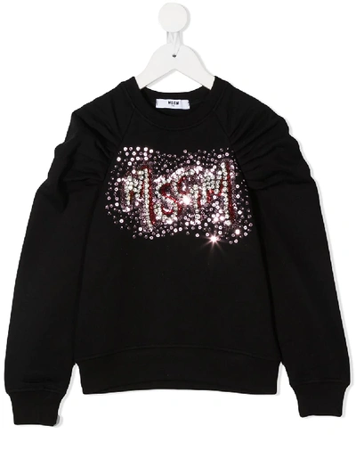 Shop Msgm Sequin Embellished Gathered Sweatshirt In Black