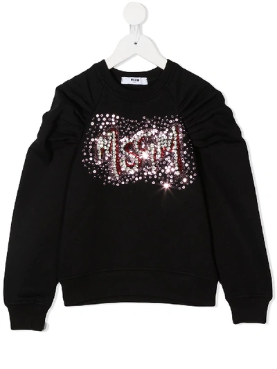 Msgm Sequin Embellished Gathered Sweatshirt In Black