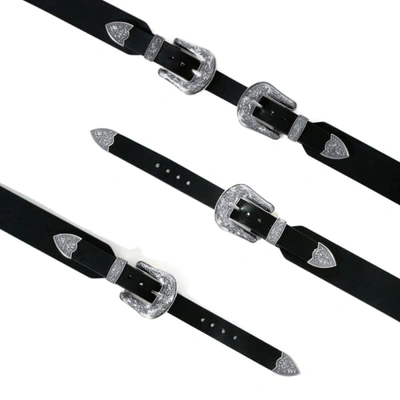 Shop Aggi Black Leather Belt With Two Silver Ornament Buckles