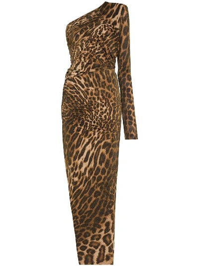 Shop Alexandre Vauthier One-shoulder Leopard-print Maxi Dress In Brown
