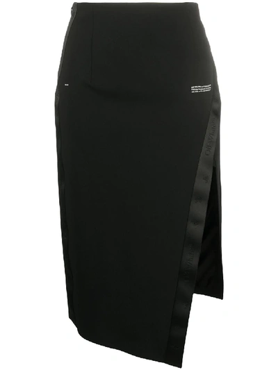 Shop Off-white Logo-print Side-slit Skirt In Black