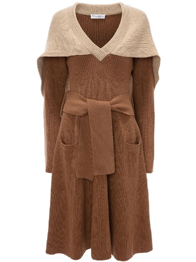 Shop Jw Anderson Cape Detail Knitted Dress In Neutrals