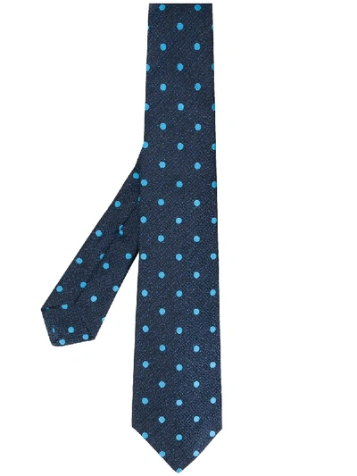 Shop Kiton Dotted Pointed Tie In Blue