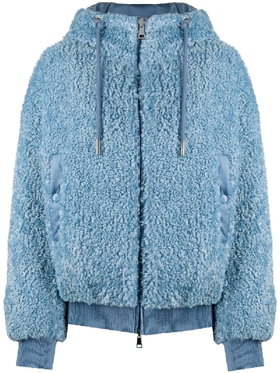 Shop Moncler Reversible Shearling Puffer Jacket In Blue