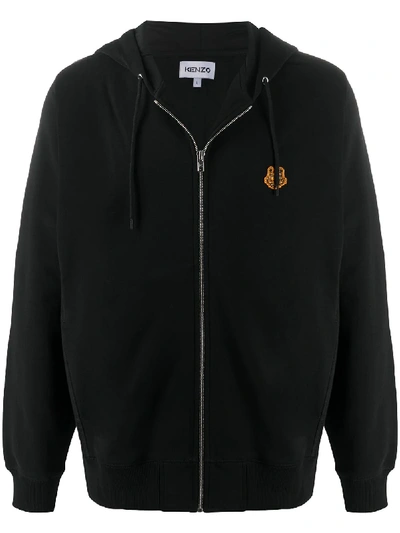 Shop Kenzo Cotton Zip Hoodie With Tiger Emblem In Black