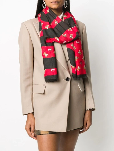 Shop Moschino All-over Teddy Bear Scarf In Red