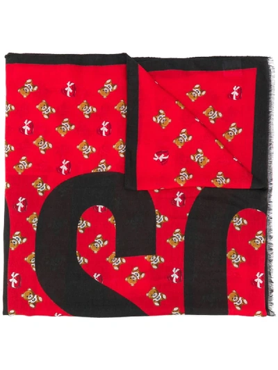 Shop Moschino All-over Teddy Bear Scarf In Red