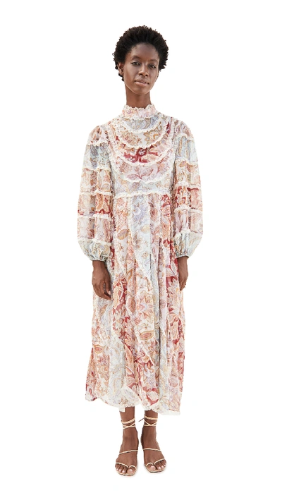 Shop Zimmermann Ladybeetle Spliced Midi Dress In Spliced Jacobean