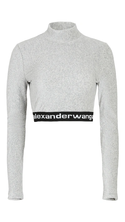 Shop Alexander Wang T Stretch Corduroy Crop Top With Logo In Heather Grey