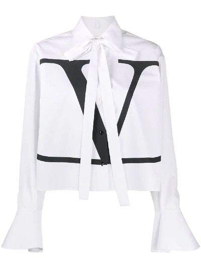 Shop Valentino Vlogo Print Cotton Shirt In White