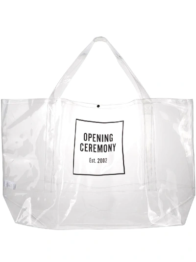 Shop Opening Ceremony Giant Box Logo Transparent Tote Bag In White