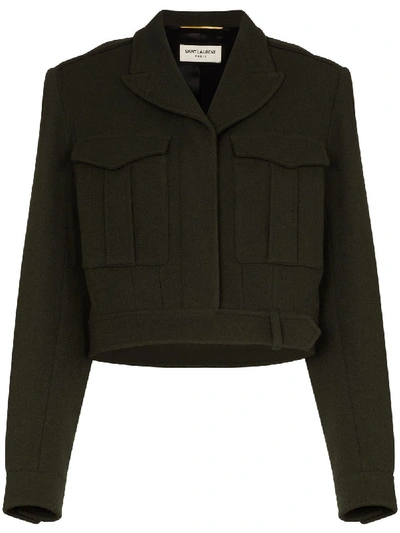 Shop Saint Laurent Cropped Military-style Jacket In Green