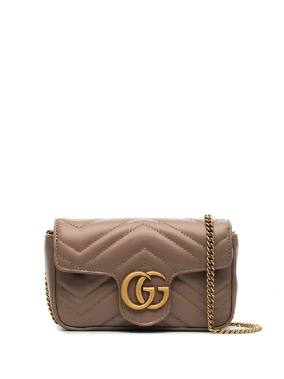 Shop Gucci Super Mini Gg Marmont Shoulder Bag In Neutrals