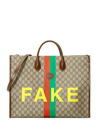 Shop Gucci "fake" Print Tote In Neutrals