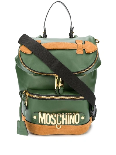 Shop Moschino Logo Backpack In Green