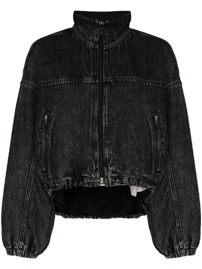 Shop Alexander Wang Padded Denim-look Bomber Jacket In Black