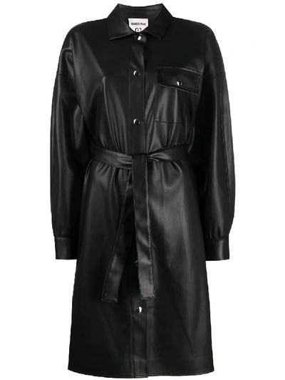 Shop Semicouture Faux Leather Shirt Dress In Black