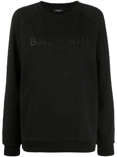 Shop Balmain Logo-embroidered Cotton Sweatshirt In Black