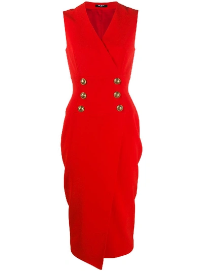 Shop Balmain Sleeveless Button-front Dress In Red