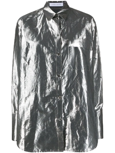 Shop Christian Wijnants Metallic Side Slit Shirt In Grey