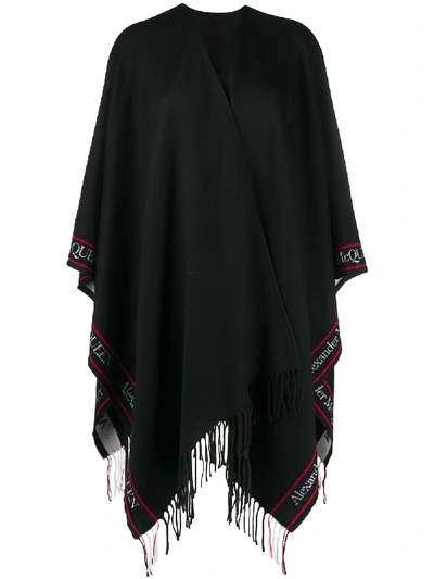 Shop Alexander Mcqueen Logo-trimmed Poncho In Black